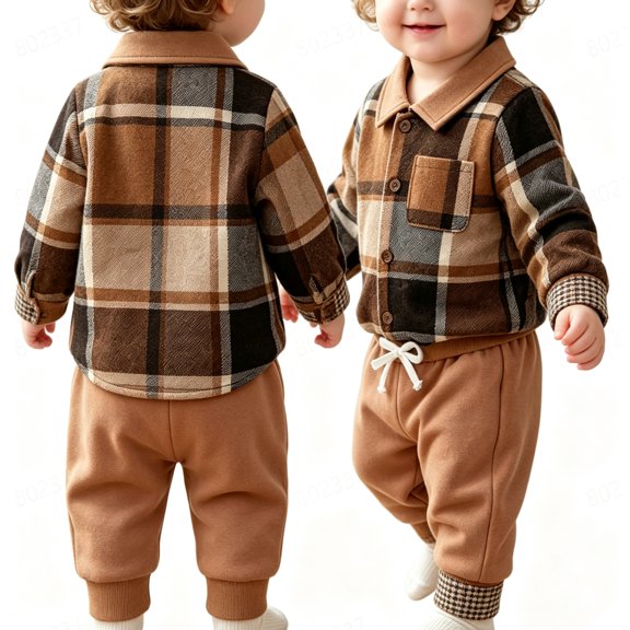Soepste Baby Boy Plaid Button‑Down Shirt Collar Top Drawstring Jogger Pants 2‑Piece Outfit