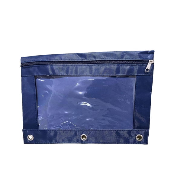Pencil Pouch for 3 Ring Binder, Binder Pencil Pouch with Zipper, Clear Window Pencil Case for Binder, Big Capacity 3 Ring Binder Pencil Bag with 3 Reinforced Grommets, Navy