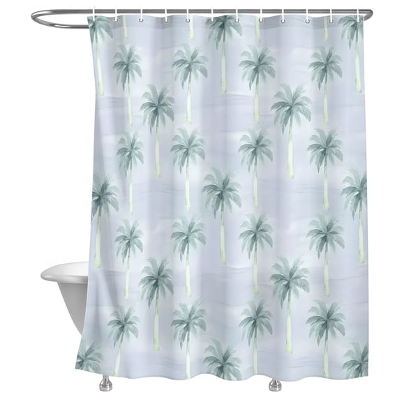 Palm Trees Shower Curtain, Summer Watercolor Tropical Tree Grey Blue Lightweight Waterproof Fabric Shower Curtain with Rustproof Grommets for Bathroom Bathtub 36x78in