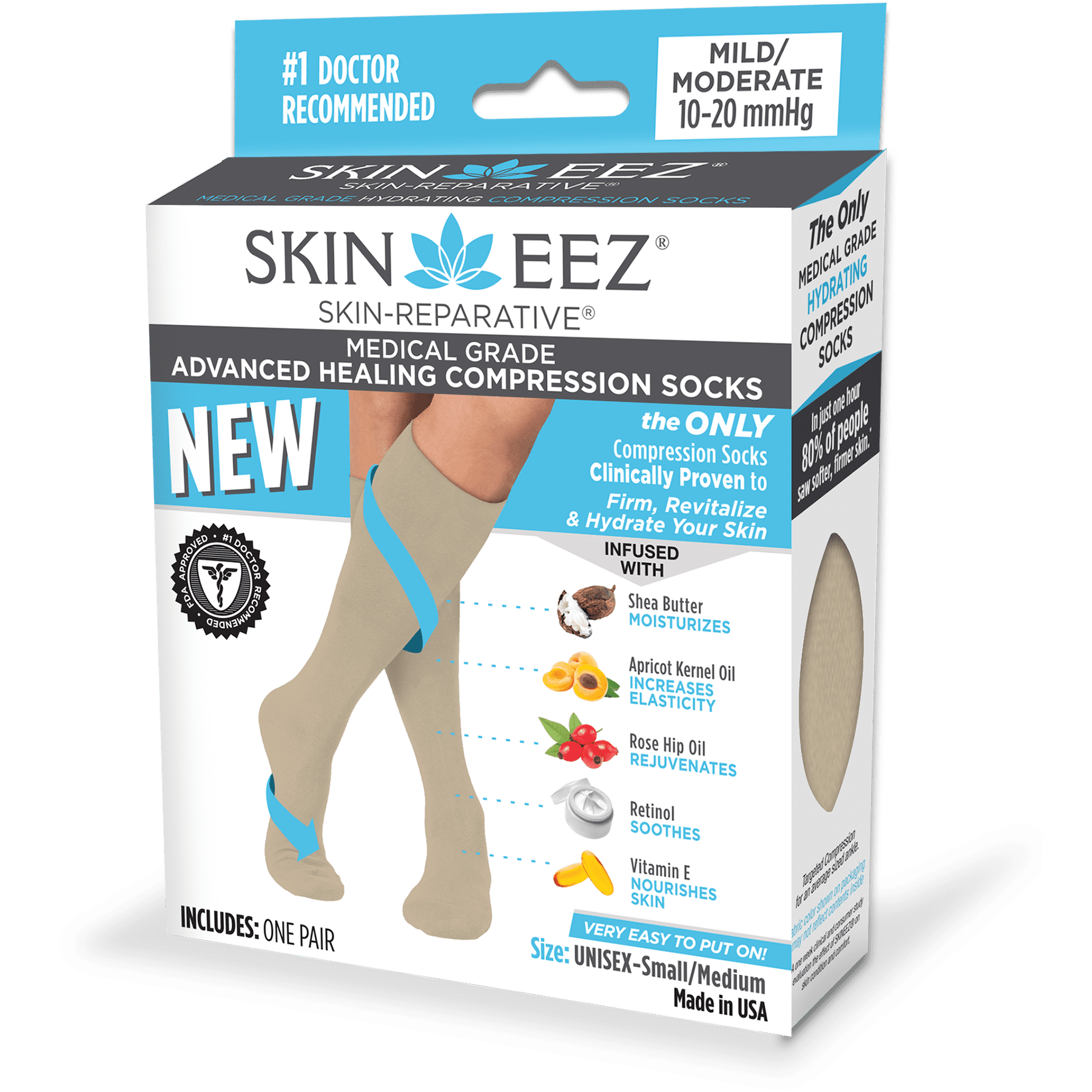 SKINEEZ tan small/medium skin-reparative hydrating compression socks for  women and men 10-20 mmhg 