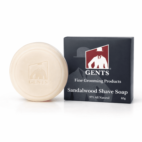 GENTS Men’s Sandalwood Shaving Soap - Natural Bar with Shea Butter & Glycerin for Rich Lather, 3oz