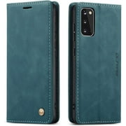 QLTYPRI Case for Samsung Galaxy S20, Vintage PU Leather Wallet Case Card Slot Kickstand Magnetic Closure Shockproof Flip Folio Case Cover for Samsung Galaxy S20 - Blue