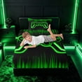 thumbnail image 5 of meiyoeat Boys Gamer Twin Sheet Sets, Hexagon Neon Gaming Console Bedding, Black Green, 3 Pieces, 1 Flat Sheet, 1 Fitted Sheet and 1 Pillowcase, 5 of 6