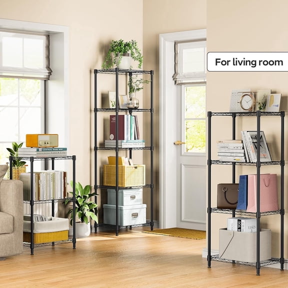 M MZG 5-Shelf Shelving Unit - Heavy Duty Storage Shelving, Metal Wire Shelving, Storage Organizer Standing Rack for Kitchen, Office and Garage (Black, 5 Tier, 11.8" D × 17.7" W × 55" H)