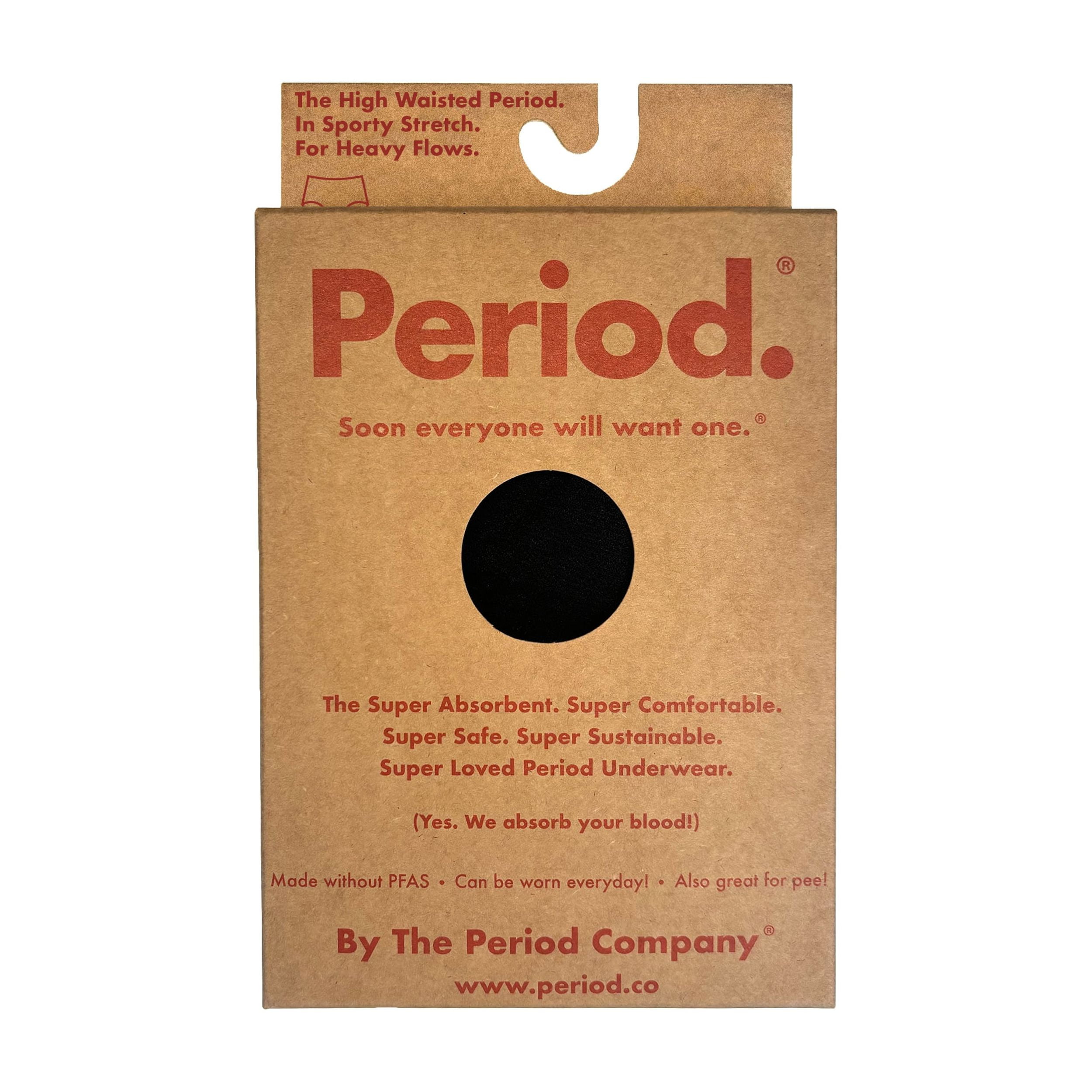 The Period Company. Sporty Stretch High Waisted, Period Underwear for Heavy Flows, Black