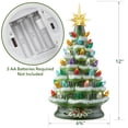 thumbnail image 4 of 12" Hand Painted Ceramic Christmas Tree - Green Snow Flocked, 100 Multi-Color Lights, 2 Star Toppers, 4 of 6