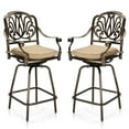 thumbnail image 2 of Tcbosik 2 Pack Swivel Bar Stools, Indoor & Outdoor Cast Aluminum Bar Height Chair with Cushion, All-Weather Patio Furniture for Backyard, Poolside, Deck, Garden, Bronze, 2 of 10