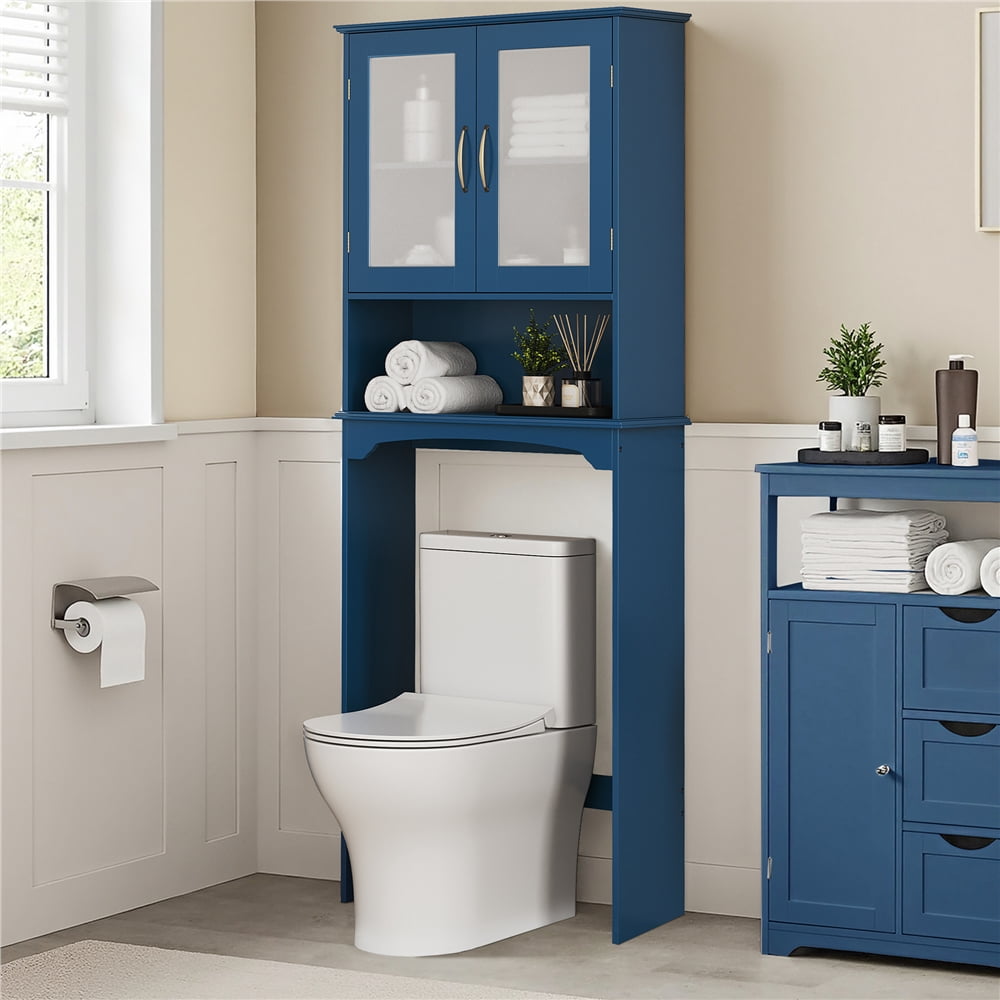 Yaheetech Free-Standing over-the-Toilet Storage Cabinet Shelf for Bathroom, Navy Blue