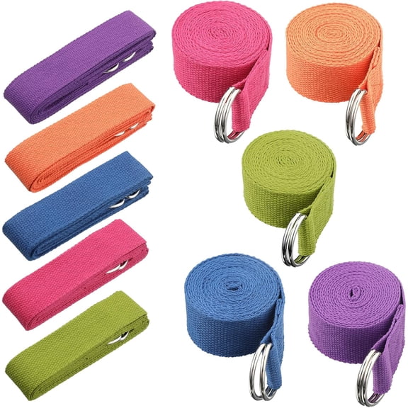 5 Pcs Yoga Strap 8ft Yoga Stretching Exercise Band Stretching Belt with Adjustable Metal D Ring Buckle Loop for Pilates, Dance, Physical Therapy, Gym Workout