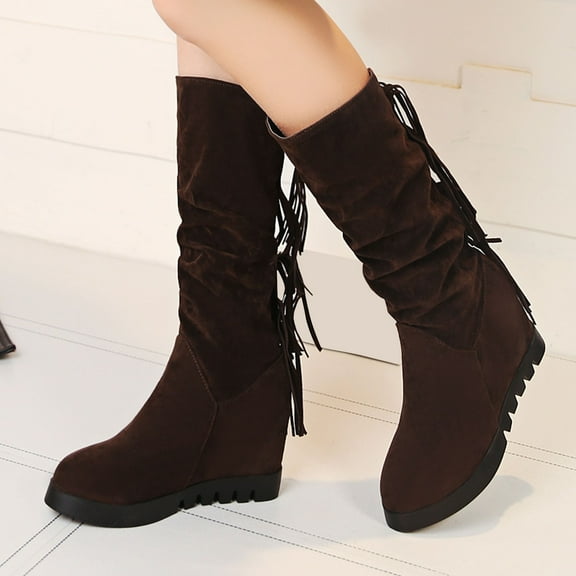 YOUSNH Women's Winter Fashion Suede Wedge High Heel Flow Boots Warm and Cotton Thickened Snow Boots Womens Boots Brown 9.5