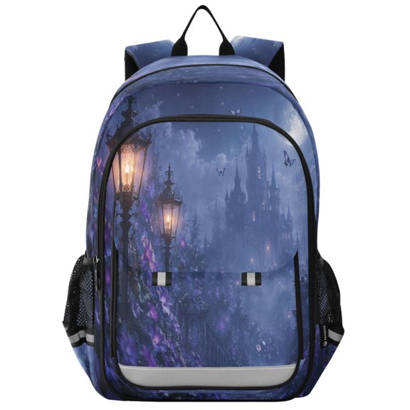School Backpack for Teens 17L Lightweight Bookbag with Reflective Strips Hazy and Magical Moonlit Scene
