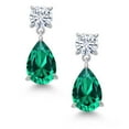 thumbnail image 3 of Gem Stone King 925 Sterling Silver Green Nano Emerald and White Moissanite Earrings for Women | 6.48 Cttw | Gemstone May Birthstone | Pear Shape 12X8MM, 3 of 5