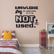 Knowledge is Useless Quote Video Game Games Gamers Quotes Wall Sticker Art Decal for Girls Boys Room Bedroom Nursery Kindergarten Fun Home Decor Stickers Wall Art Vinyl Decoration Size (20x20 inch)