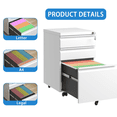 thumbnail image 6 of Hassch Mobile File Cabinet with Lock, Metal Filing Cabinet with 3 Storage Drawers for Letters/Legal/A4, Fully Assembled Except Wheels, White, 6 of 7