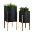 thumbnail image 6 of Decorative Flower Pots with Metal Stand for Home Decor - Modern Planters for Hallway, Entryway, and Living Room Decor - Indoor and Outdoor Pots for Plants Styling - Set of 2, 23", 19", Black & Gold, 6 of 12