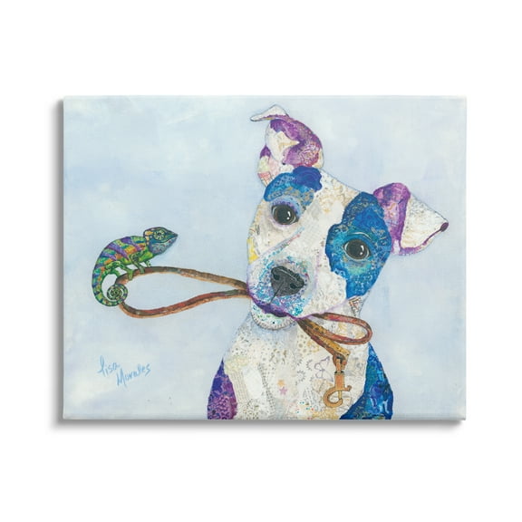 Stupell Industries Jack & Chameleon Smiling Dog Portrait Collage Painting Gallery Wrapped Canvas Print Wall Art, Design by Lisa Morales