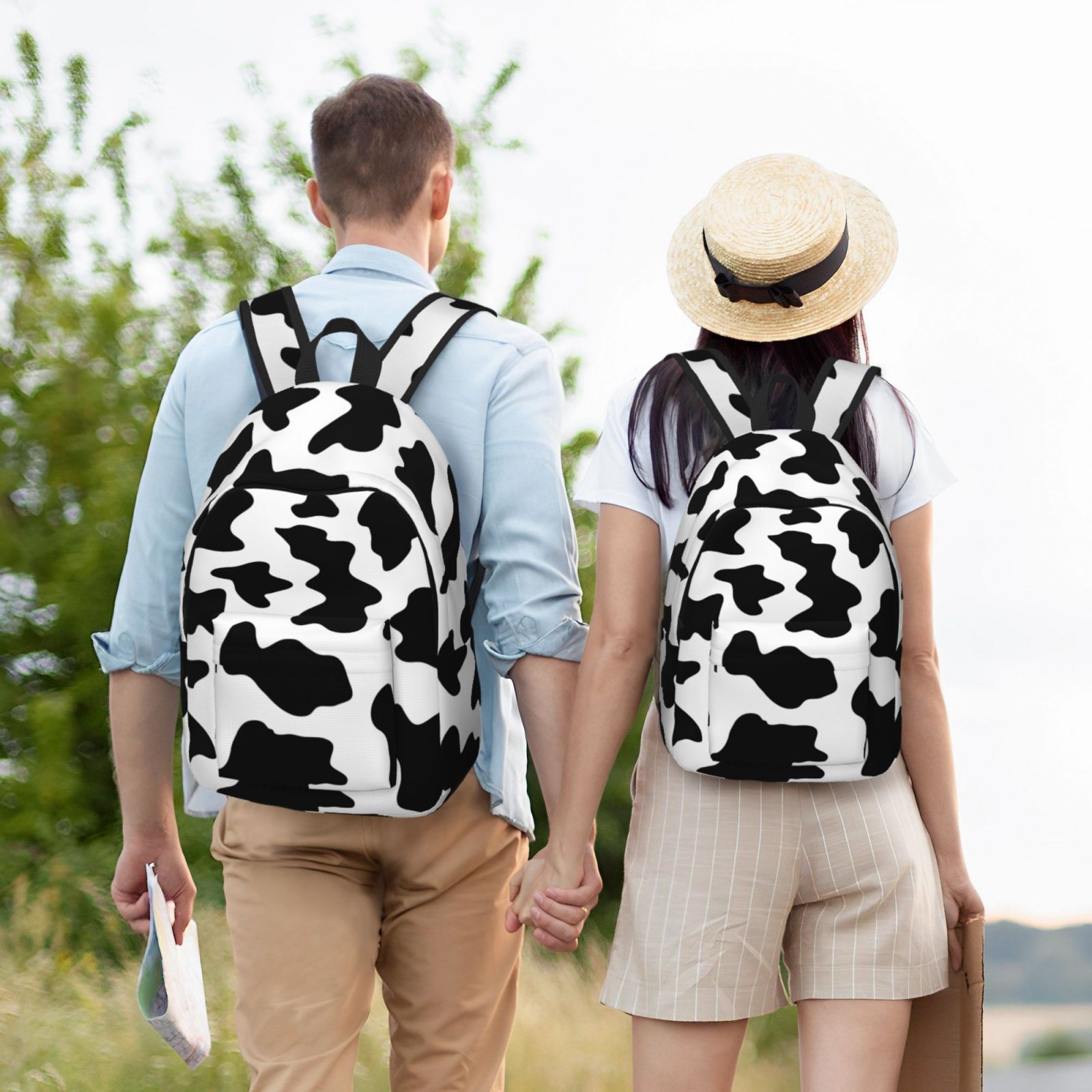 Picia Milk Cow Printed Canvas Daypack - Stylish and Durable Vintage Compact Backpack - Class, Work, Travel, or Laptop Bookbag,Organized Compartments-Small