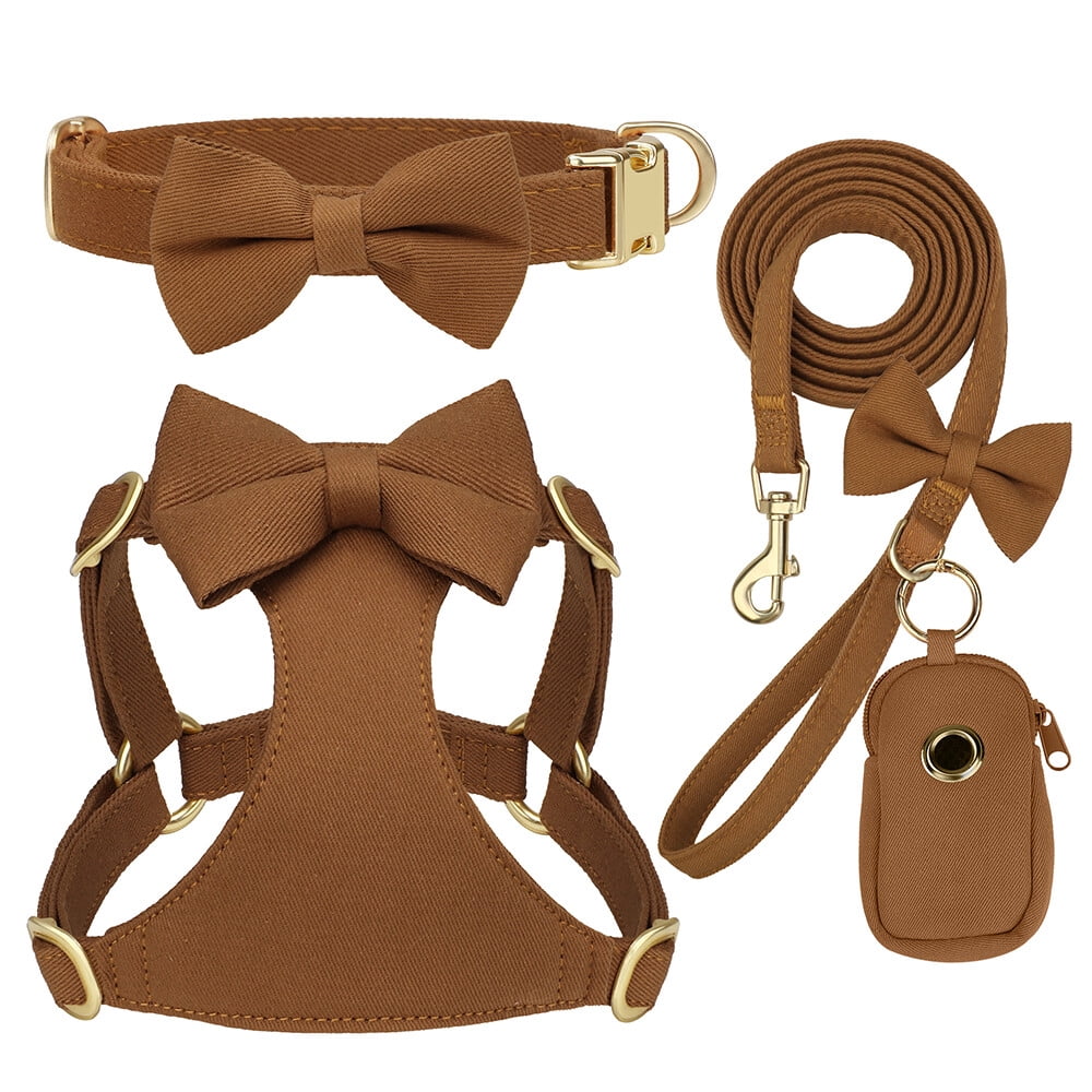 Didog Cute Small Dog Vest Harness & Collar & Leash & Poo Bag Holder set for Puppy Cats Pet Yorkie