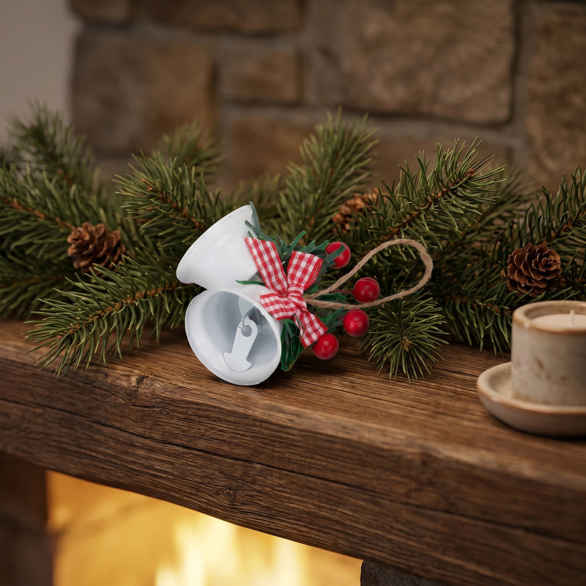 Unique Bargains 5Pcs Christmas Vintage Iron Hanging Bells White 1.5"L x 1.5"W x 5.5"H