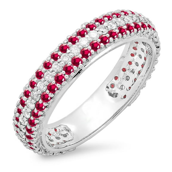Dazzlingrock Collection 14K Round White Diamond & Ruby Ladies Anniversary Sizeable Eternity Band, White Gold, Size 5.5