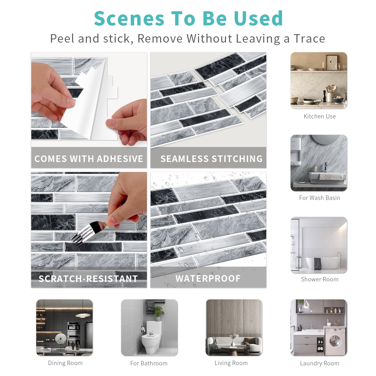 Peel and Stick Backsplash 3D Wall Tiles,Self-Adhesive,Oil Proof,Waterproof, Removable Wall Panels for Kitchen & Bathroom,Modern Design, Easy Install (9.68x4.72 inch,48 Pack)