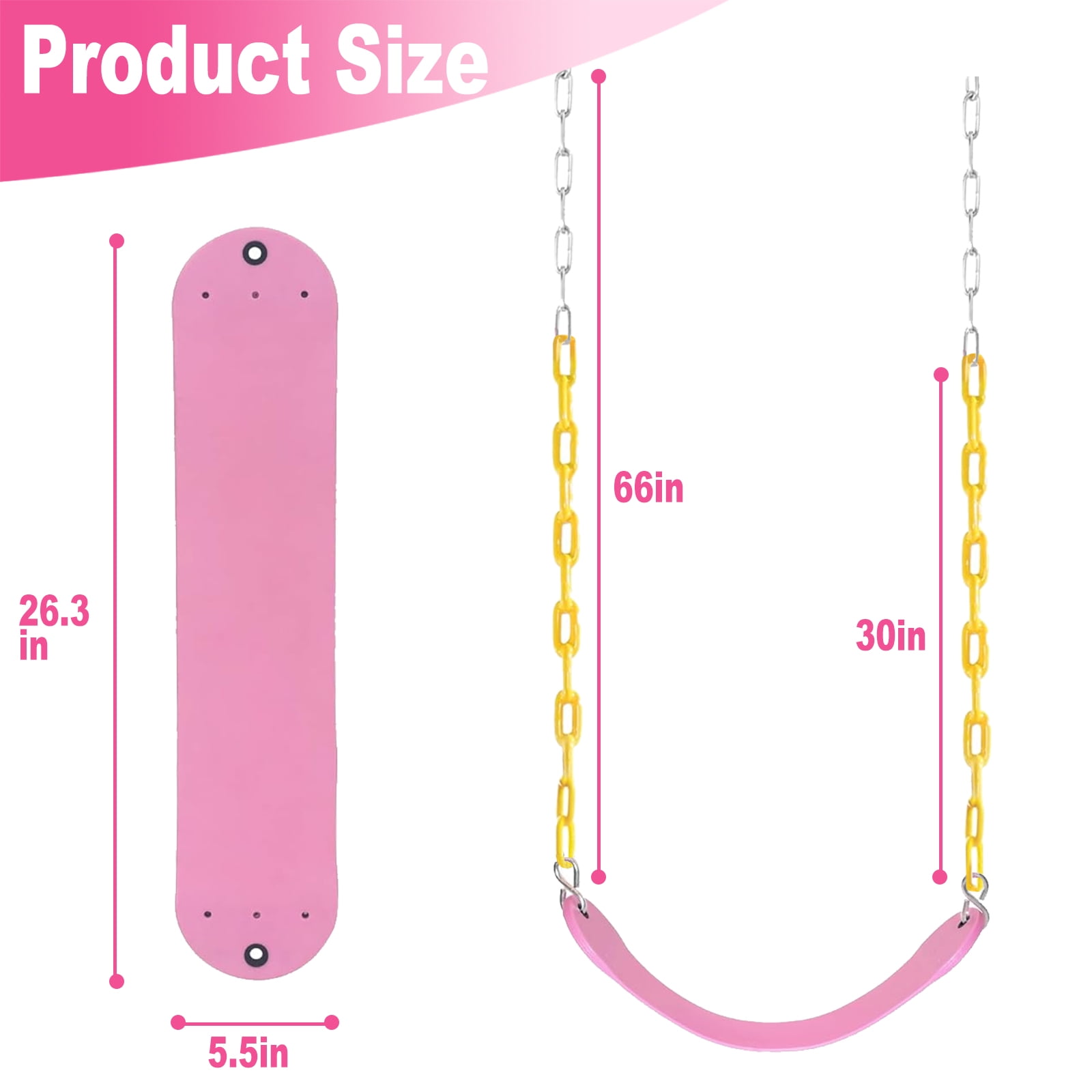 Celawork Heavy Duty Swing Seat, Outdoor Child EVA Soft Board U-Swing, with Adjustable Metal Chains to 60", Capacity Up to 660lbs/300kg, for Children and Adults, Pink