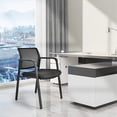 thumbnail image 2 of Stackable Office Guest Chair with Armrests, Mesh Back & Padded Seat, Metal Frame for Home, Reception and Conference Rooms, Black, 2 of 9