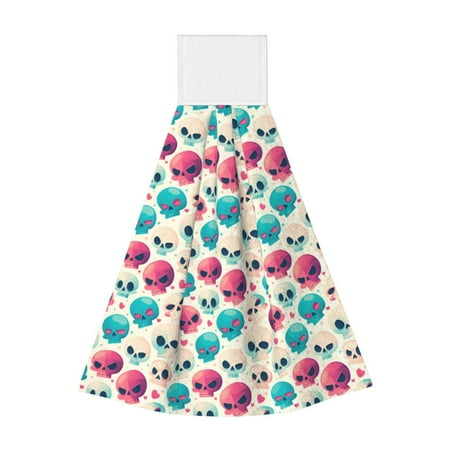 

Horeoi heart Skull cute Print Coral Fleece Microfiber Hanging Hand Towel Absorbent Hand Towel Quick Dry Thicken Cleaning Cloths Wipes Rags for Kitchen & Bathroom