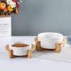 thumbnail image 4 of Green 5 inch Ceramic Cat Bowl with Wood Stand No Spill Pet Food Water Feeder Cats Small Dogs, 4 of 4