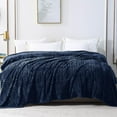 thumbnail image 5 of Whale Flotilla Flannel Fleece 90x104 Inch King Size Blanket for Bed, Soft Fluffy Velvet Bedspread Coverlet with Decorative Vintage Pattern for All Season, Warm and Lightweight, Navy Blue, 5 of 9