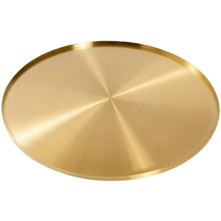 

Round Metal Decorative Tray Mirror Finish Serving Tray Platter with Curved Lip Shallow Brass Circle Table Decor Tray for Dessert Vanity Jewelry