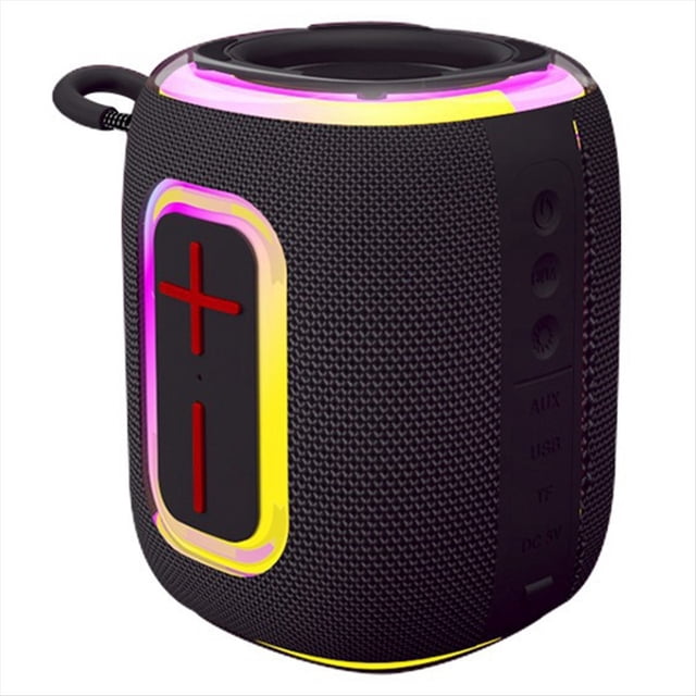 Altavoz Bluetooth IPX5, Resistente Al Agua, con Luz RGB de Colores, Compatible con Reproducción USB/TF/AUX, Función de Recepción de Sonido, Color Negro.