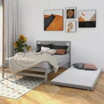 Full Size Platform Bed with Adjustable Trundle,Gray