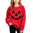 thumbnail image 2 of fnnxnal Hall-oween Sweatshirt for Girls, Red Pumpkin Face Crewneck Pullover Long Sleeve Top, Kids 2-13 Years Fall Outfit.,Size 11-12 T, 2 of 8