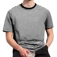 thumbnail image 2 of YueHuiYing Casual Shirts Men's Short Sleeve Striped Cotton Spandex Summer Holiday Travel Basic Pullover Crew Shirt, 2 of 7