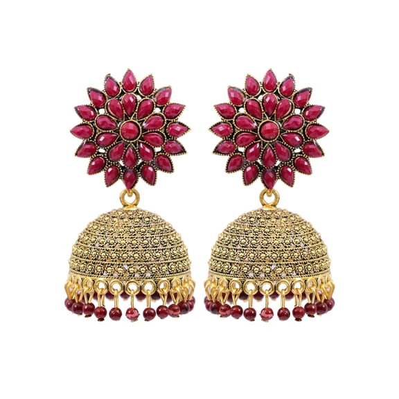 Crunchy Fashion Bollywood Jewellery Traditional Ethnic Bridal Bride Wedding Bridesmaid Oxidised Silver Indian Meenakalri Jhumka Jhumki Earrings Jewelry For Women (Maroon)