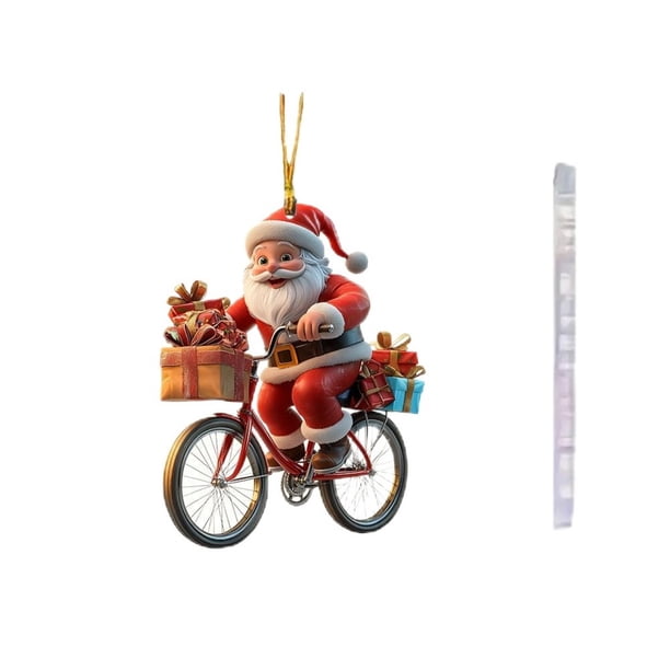 Decoraciones de Navidad Del Coche,Viejo Hombre de Navidad Ciclismo Acrílico Colgante Llavero para el Interior Del Coche,Decoración Colgante de Mochila de Vacaciones con Cordón,Accesorios para el Inter