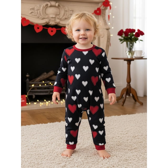 Argulvti Valentines Day Matching Family Pajamas Set Stylish Love Heart Pattern Family Matching Outfits