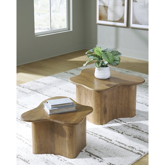 Signature Design by Ashley Abeford Accent Cocktail Table Set, Solid Wood, Brown
