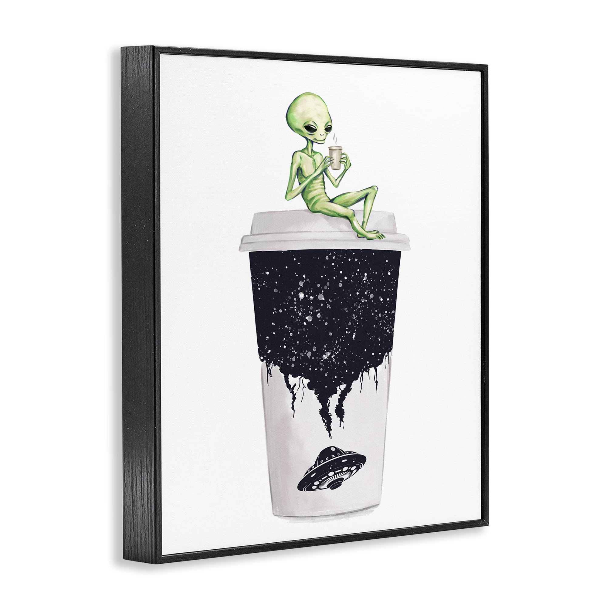 Stupell Industries Alien & Coffee Cup Novelty Painting Black Framed Art Print Wall Art, 11 x 14