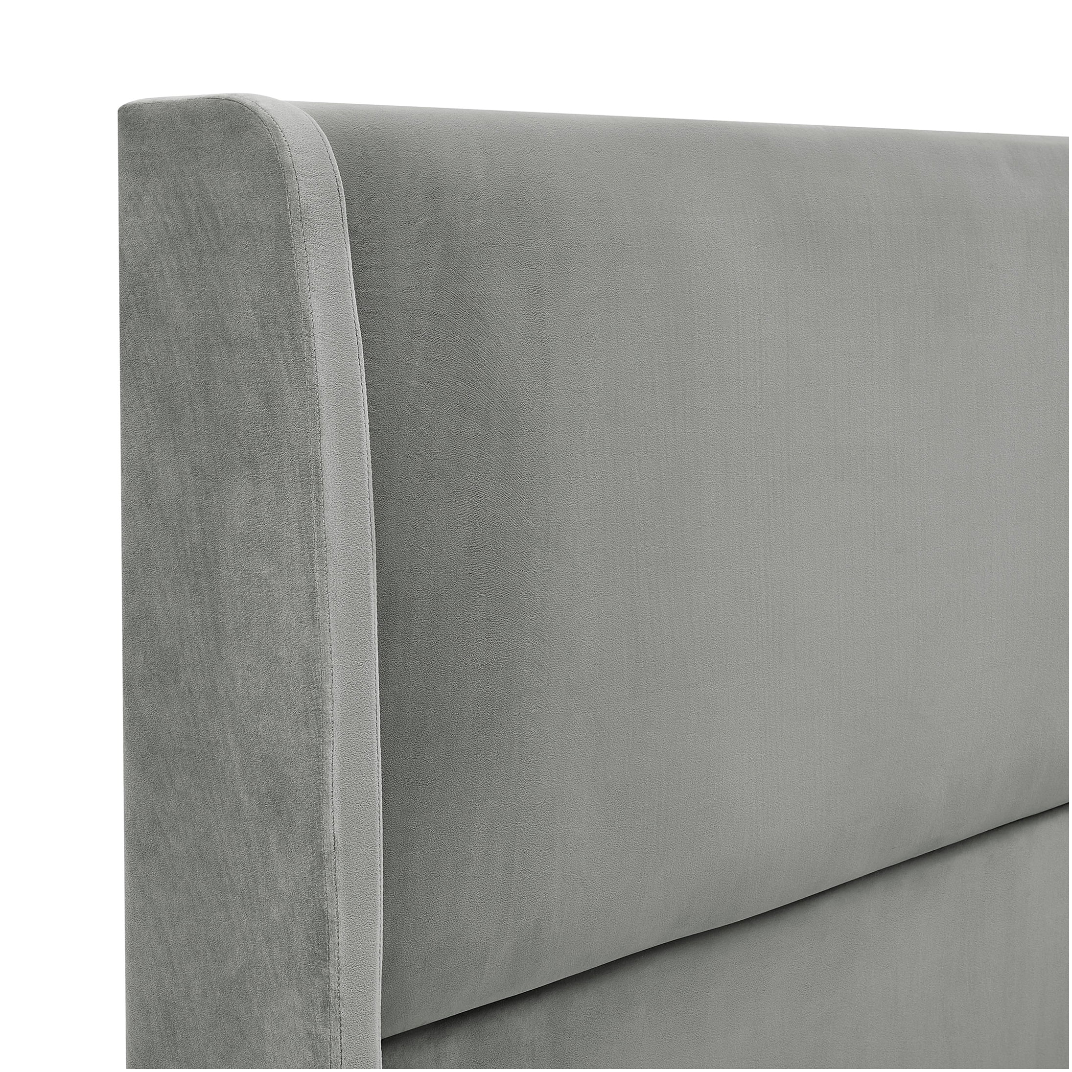 King Size Velvet Upholstered Platform Bed Frame with Wingback Headboard, Modern Gray Fabric Bed, No Box Spring Needed
