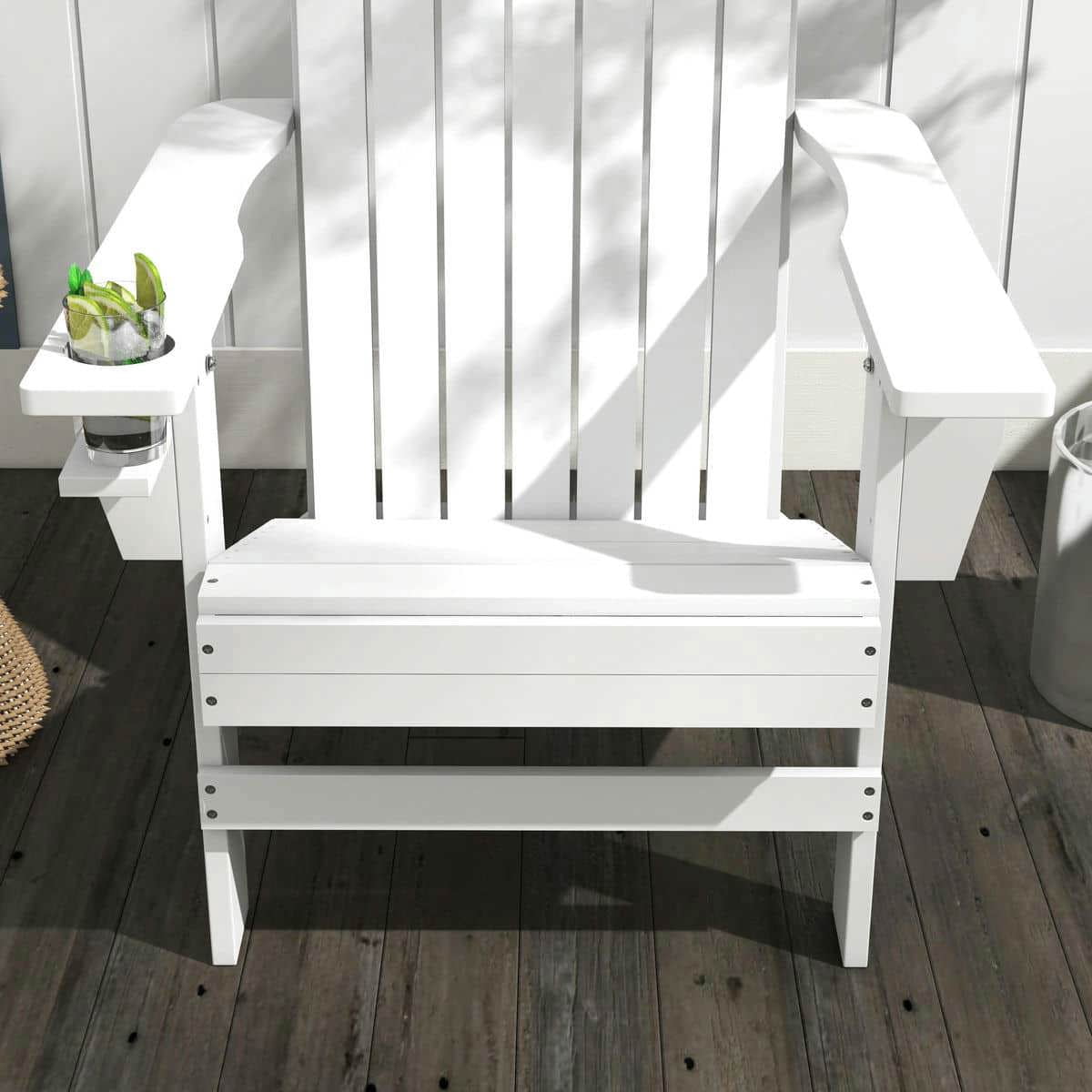 Spaco Oversized Adirondack Chair, Outdoor Porch Seating, Classic Log Lounge with Built-in Cupholder for Outdoor as Backyard, Lawn, Garden, White