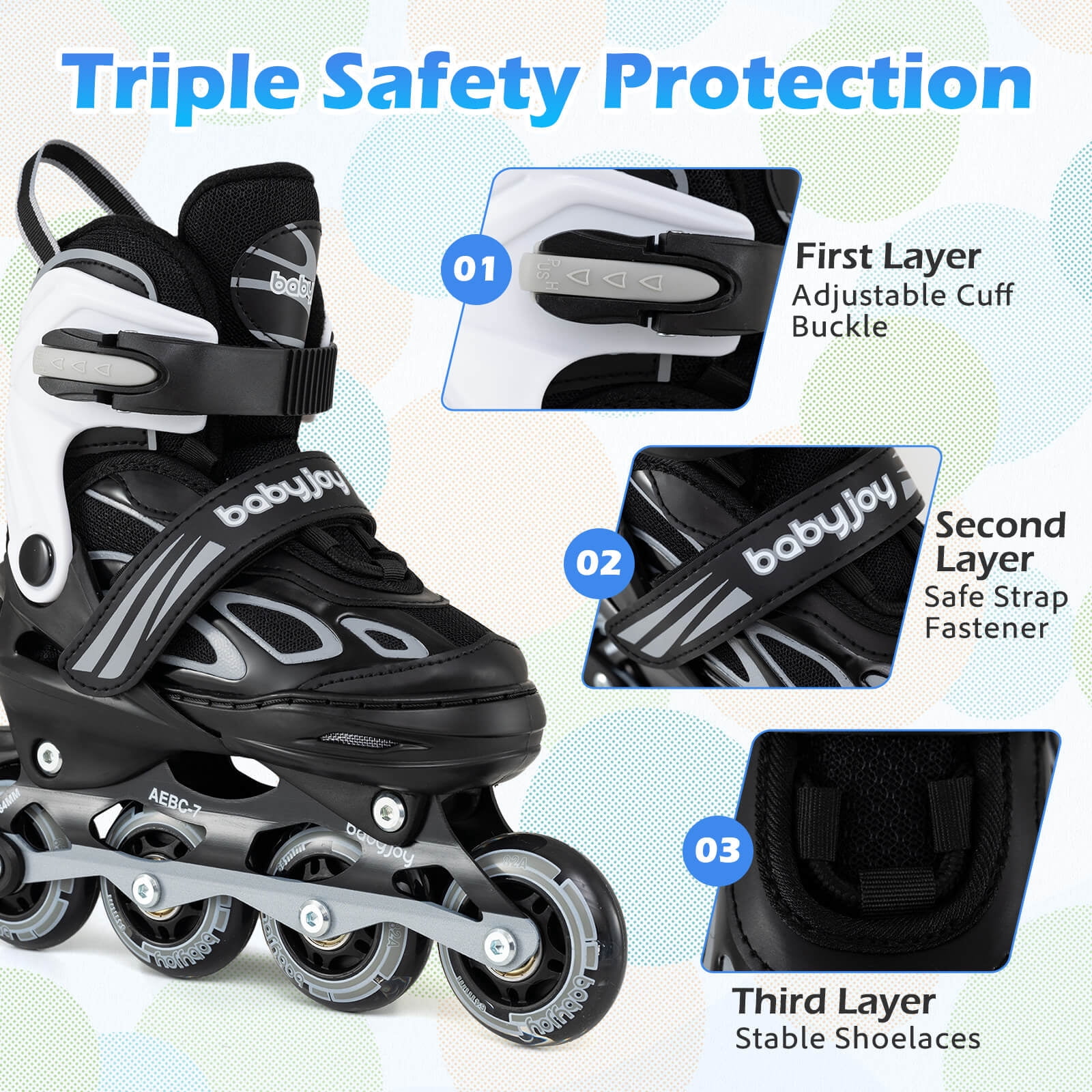 Babyjoy Kids’ Inline Skates for Boys Girls Ages 5-7, 4 Sizes Adjustable Blade Roller White & Black