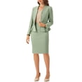 thumbnail image 2 of Conjuntos de trajes para mujeres INSPIRE CHIC, atuendos de negocios, blazer peplum sin cuello, traje de falda lápiz formal de 2 piezas, M verde guisante, 2 of 6