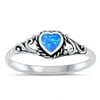 CHOOSE YOUR COLOR Blue Simulated Opal Heart Promise Ring .925 Sterling Silver Rope Halo Band CZ Female Size 8