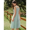 thumbnail image 5 of Vintage Elegant Women's Ditsy Floral Sleeveless Square Neck A-Line Midi Dress with Pockets and Button Detail, 5 of 10