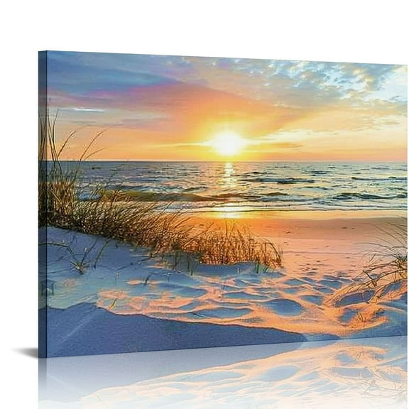 JRXY Canvas Wall Art For Living Room Super Large Size Wall Decor For Office Canvas Art Framed Pictures Artwork Blue Sun Beach Grass Ocean Landscape Bedroom Decor Seascape 20x16in