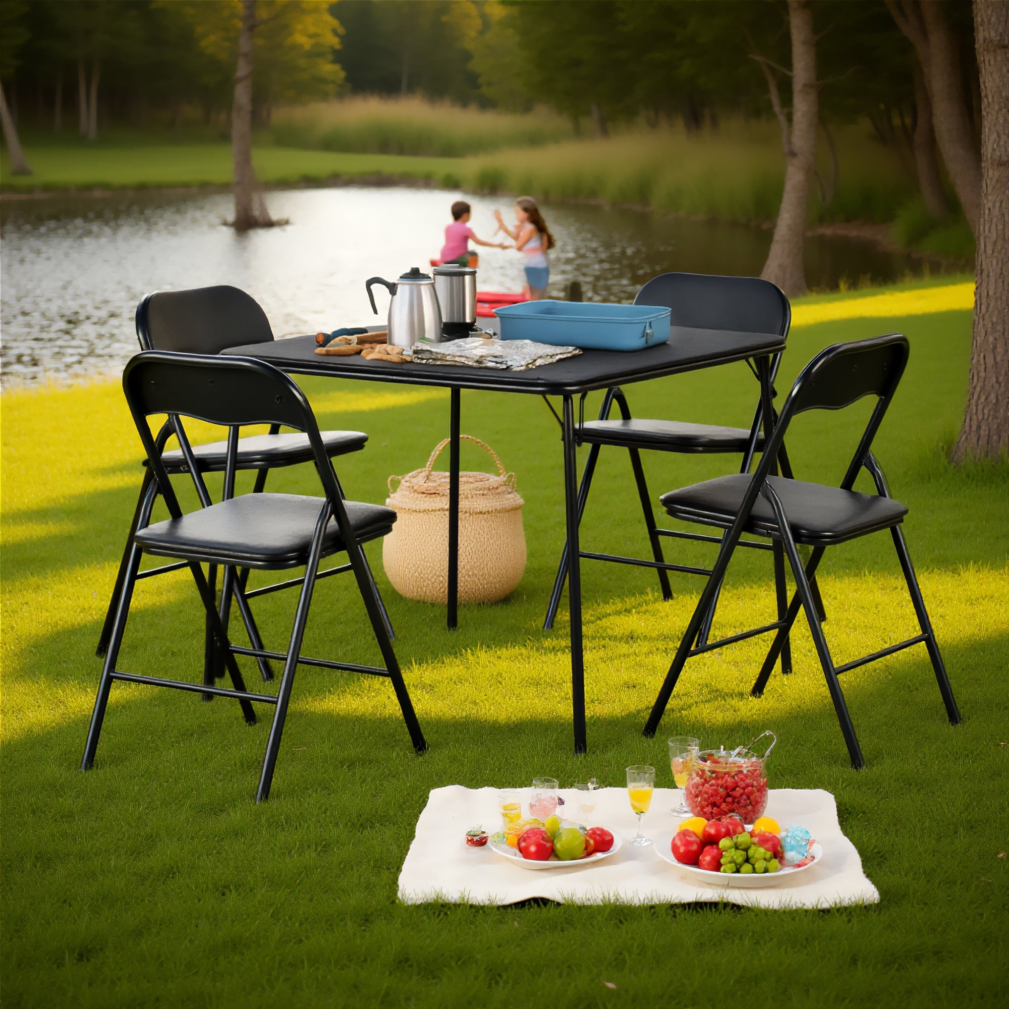 Homy Casa 5-Piece Folding Picnic Table and Chairs Set, Outdoor Portable Camping Set, Black