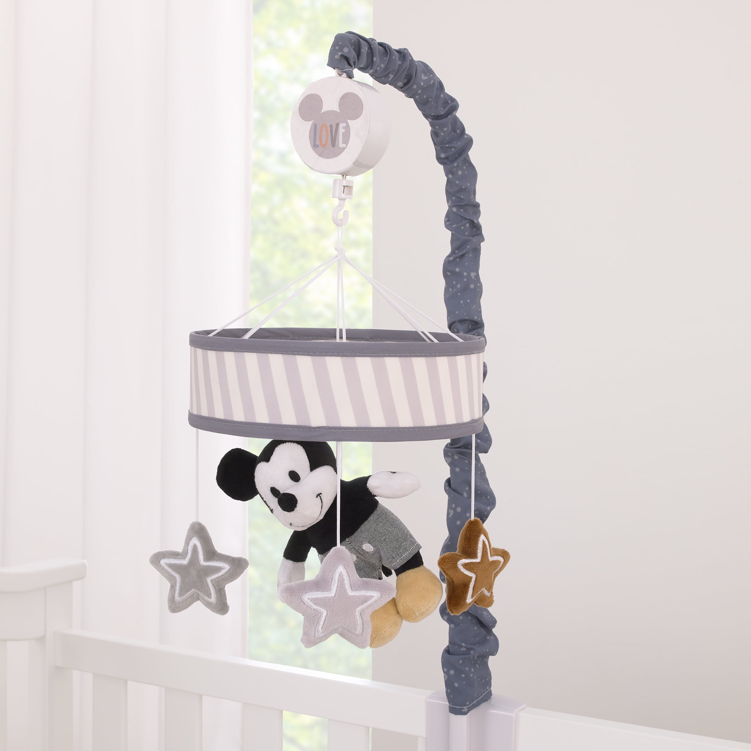 Disney Love Mickey Gray and White Plush Musical Mobile