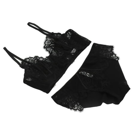 

And Panty Set Stretchy Floral Strap Sheer Set With Panty For Party Black 75A